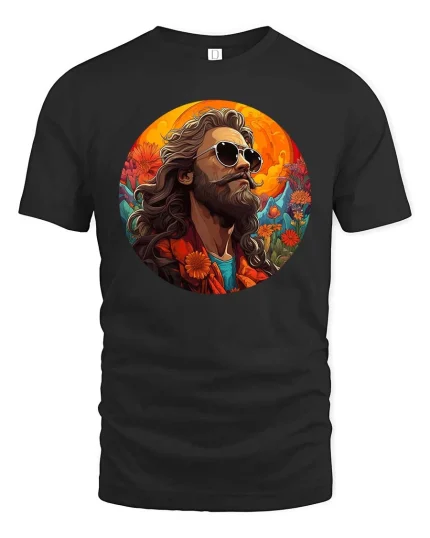 Vintage Style Bearded Man Artistic Portrait Cool Graphic Tshirt - black t-shirt on white background