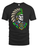 Aztec Warrior Tribal Art Inspired Graphic Vintage Style Tshirt - black t-shirt on white background