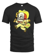 Funny Skeleton Mariachi Guitar Vintage Style Humor Graphic Tshirt - black t-shirt on white background