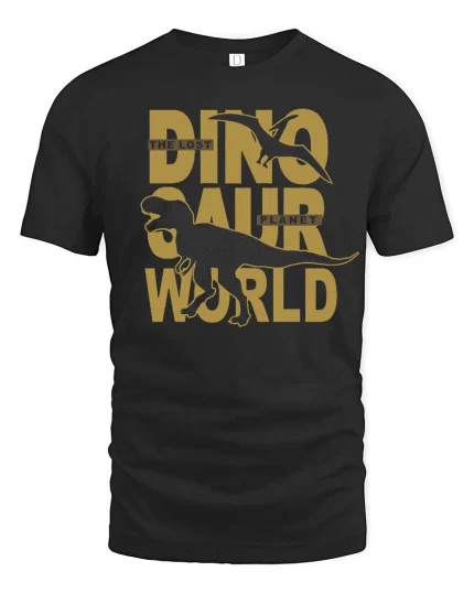 Lost Dinosaur Planet Graphic Adventure Jurassic Style Tshirt - black t-shirt on white background