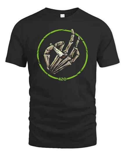 Skeleton Hand 420 Funny Rock Sign Graphic Cool Style Tshirt - black t-shirt on white background