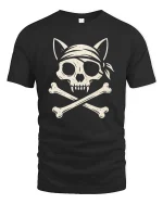 Pirate Cat Skull Crossbones Vintage Style Graphic Cool Tshirt - black t-shirt on white background