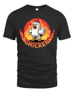 Funny Pixel Chicken Retro Gaming Style Humor Graphic Tshirt - black t-shirt on white background