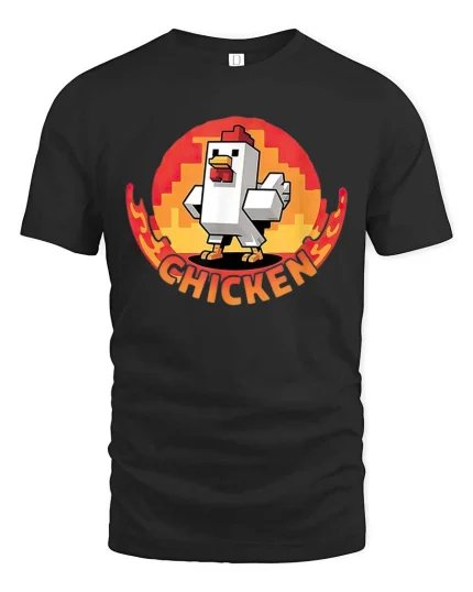 Funny Pixel Chicken Retro Gaming Style Humor Graphic Tshirt - black t-shirt on white background
