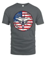 American Fighter Jet Patriotic Aviation Graphic Cool Tshirt - gray t-shirt on white background