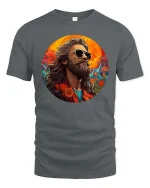 Vintage Style Bearded Man Artistic Portrait Cool Graphic Tshirt - gray t-shirt on white background