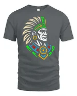 Aztec Warrior Tribal Art Inspired Graphic Vintage Style Tshirt - gray t-shirt on white background