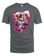 Astronaut Playing Guitar Retro Music Space Art Graphic Tshirt - gray t-shirt on white background