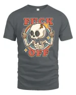 Funny Skeleton Attitude Graphic Retro Style Bold Humor Tshirt - gray t-shirt on white background