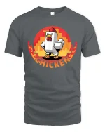 Funny Pixel Chicken Retro Gaming Style Humor Graphic Tshirt - gray t-shirt on white background