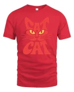 Cat Face Typography Minimalist Cool Animal Graphic Tshirt - red t-shirt on white background