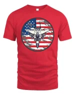 American Fighter Jet Patriotic Aviation Graphic Cool Tshirt - red t-shirt on white background