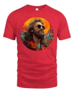 Vintage Style Bearded Man Artistic Portrait Cool Graphic Tshirt - red t-shirt on white background
