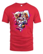 Astronaut Playing Guitar Retro Music Space Art Graphic Tshirt - red t-shirt on white background