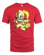 Funny Skeleton Mariachi Guitar Vintage Style Humor Graphic Tshirt - red t-shirt on white background