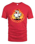 Funny Pixel Chicken Retro Gaming Style Humor Graphic Tshirt - red t-shirt on white background