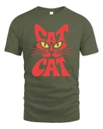 Cat Face Typography Minimalist Cool Animal Graphic Tshirt - military green t-shirt on white background
