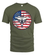 American Fighter Jet Patriotic Aviation Graphic Cool Tshirt - military green t-shirt on white background