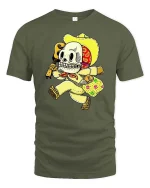 Funny Skeleton Mariachi Guitar Vintage Style Humor Graphic Tshirt - military green t-shirt on white background