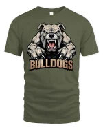 Fierce Bulldogs Mascot Powerful Animal Sports Style Tshirt - military green t-shirt on white background