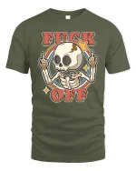 Funny Skeleton Attitude Graphic Retro Style Bold Humor Tshirt - military green t-shirt on white background