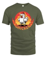 Funny Pixel Chicken Retro Gaming Style Humor Graphic Tshirt - military green t-shirt on white background