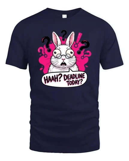 Funny Deadline Today Confused Bunny Humor Work Stress Tshirt - navy t-shirt on white background