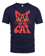 Cat Face Typography Minimalist Cool Animal Graphic Tshirt - navy t-shirt on white background
