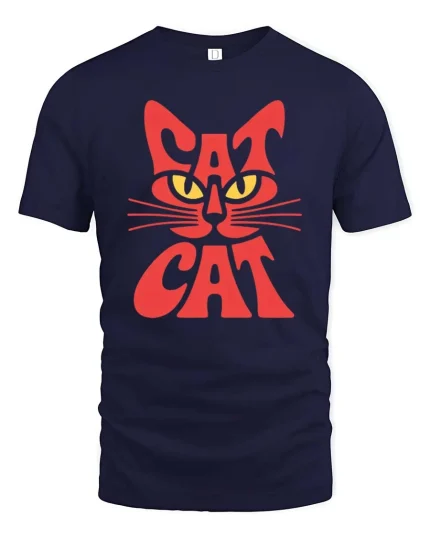 Cat Face Typography Minimalist Cool Animal Graphic Tshirt - navy t-shirt on white background