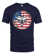 American Fighter Jet Patriotic Aviation Graphic Cool Tshirt - navy t-shirt on white background