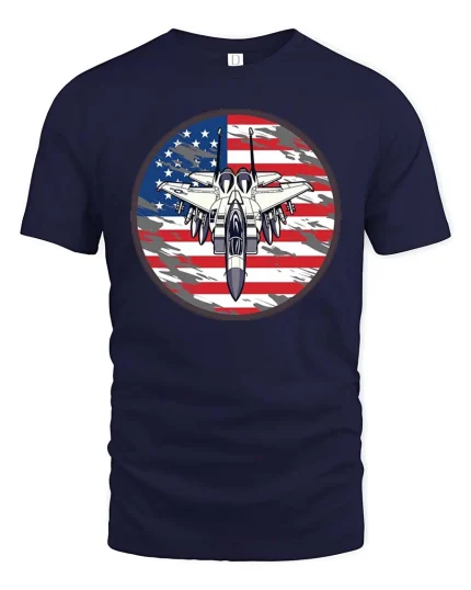 American Fighter Jet Patriotic Aviation Graphic Cool Tshirt - navy t-shirt on white background