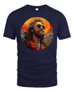 Vintage Style Bearded Man Artistic Portrait Cool Graphic Tshirt - navy t-shirt on white background