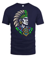 Aztec Warrior Tribal Art Inspired Graphic Vintage Style Tshirt - navy t-shirt on white background