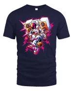 Astronaut Playing Guitar Retro Music Space Art Graphic Tshirt - navy t-shirt on white background