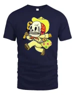 Funny Skeleton Mariachi Guitar Vintage Style Humor Graphic Tshirt - navy t-shirt on white background