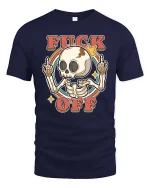 Funny Skeleton Attitude Graphic Retro Style Bold Humor Tshirt - navy t-shirt on white background