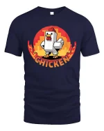 Funny Pixel Chicken Retro Gaming Style Humor Graphic Tshirt - navy t-shirt on white background