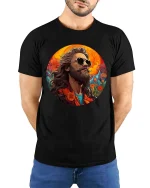 Vintage Style Bearded Man Artistic Portrait Cool Graphic Tshirt - model wearing black tee with hands behind back