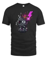 Funny Brain Explosion Cartoon Dark Humor Graphic T-Shirt Tee - black t-shirt on white background