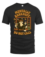 Mentally Bankrupt Funny Cat Humor Retro Graphic T-Shirt - black t-shirt on white background