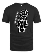 Rock And Roll Guitar Head Retro Music Graphic T-Shirt - black t-shirt on white background