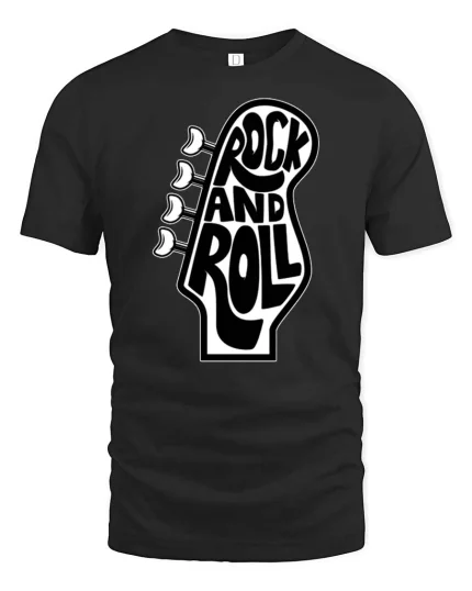 Rock And Roll Guitar Head Retro Music Graphic T-Shirt - black t-shirt on white background