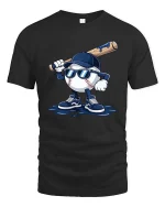 Cool Baseball Player Cartoon Graphic Sports Fan T-Shirt Tee - black t-shirt on white background