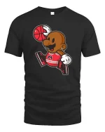 Cartoon Basketball Player Retro Street Style Graphic T-Shirt - black t-shirt on white background