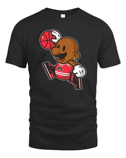 Cartoon Basketball Player Retro Street Style Graphic T-Shirt - black t-shirt on white background