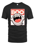 Funny Boo Ghost Cartoon Retro Halloween Graphic T-Shirt - black t-shirt on white background