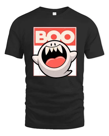 Funny Boo Ghost Cartoon Retro Halloween Graphic T-Shirt - black t-shirt on white background