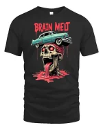 Brain Melt Skull Horror Retro Car Graphic Dark Art T-Shirt - black t-shirt on white background