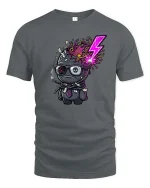 Funny Brain Explosion Cartoon Dark Humor Graphic T-Shirt Tee - gray t-shirt on white background