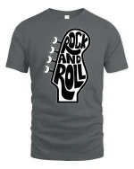 Rock And Roll Guitar Head Retro Music Graphic T-Shirt - gray t-shirt on white background